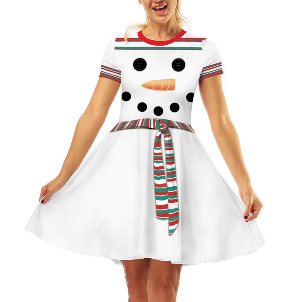 6191 Teens Womans Snowman Dress Funny Ugly Christmas Dresses 3D Snowman M
